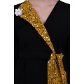 Designer abaya with  printed frills- Black-Mustard